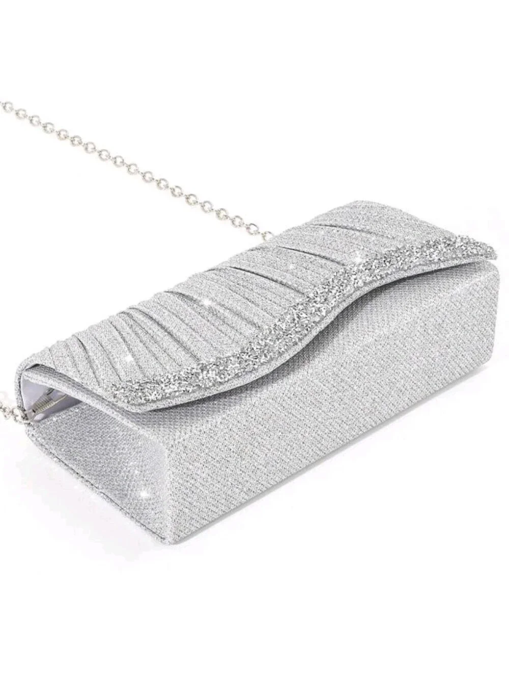 Silver Rhinestone Evening Clutch with Chain